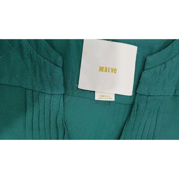 Maeve Anthropology Green Drop Waist Dress Ruffles Quilted Pleated Buttons Size S - Picture 6 of 8